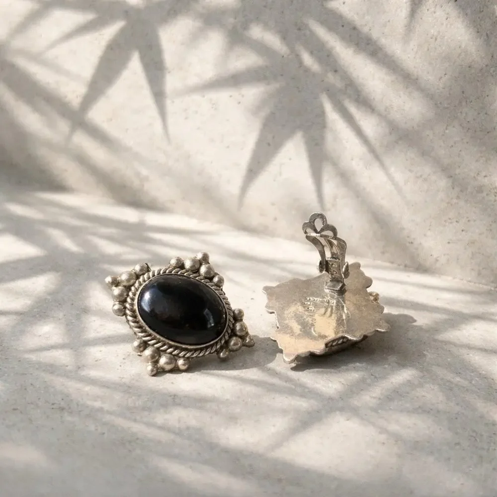 Vintage Silver Onyx clip Earrings 25.70 grams Sterling Stunning